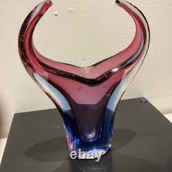 Sommerso Art Glass Vase Blue Pink Flared Murano Style Flavio Poli Inspired 7x8