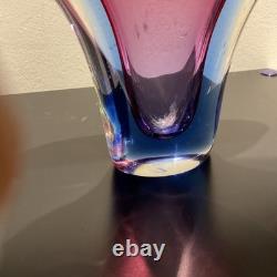 Sommerso Art Glass Vase Blue Pink Flared Murano Style Flavio Poli Inspired 7x8