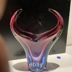 Sommerso Art Glass Vase Blue Pink Flared Murano Style Flavio Poli Inspired 7x8