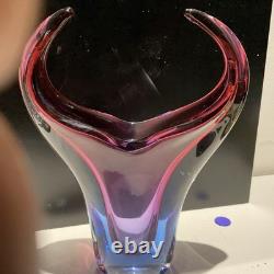 Sommerso Art Glass Vase Blue Pink Flared Murano Style Flavio Poli Inspired 7x8