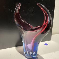 Sommerso Art Glass Vase Blue Pink Flared Murano Style Flavio Poli Inspired 7x8