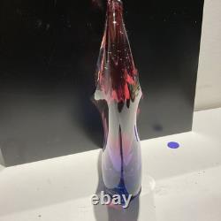 Sommerso Art Glass Vase Blue Pink Flared Murano Style Flavio Poli Inspired 7x8