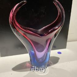 Sommerso Art Glass Vase Blue Pink Flared Murano Style Flavio Poli Inspired 7x8