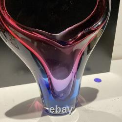 Sommerso Art Glass Vase Blue Pink Flared Murano Style Flavio Poli Inspired 7x8