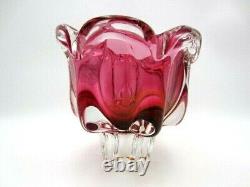 Sommerso Chribska XXL organic foot round pink & amber art glass centrepiece bowl