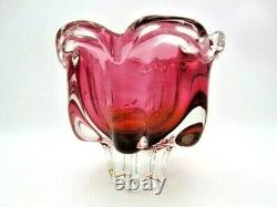 Sommerso Chribska XXL organic foot round pink & amber art glass centrepiece bowl