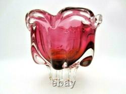 Sommerso Chribska XXL organic foot round pink & amber art glass centrepiece bowl
