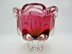 Sommerso Chribska XXL organic foot round pink & amber art glass centrepiece bowl