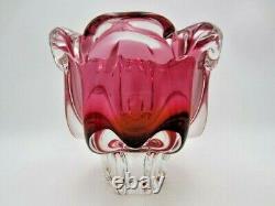 Sommerso Chribska XXL organic foot round pink & amber art glass centrepiece bowl