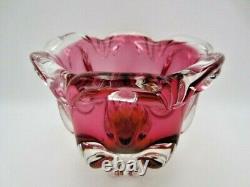 Sommerso Chribska XXL organic foot round pink & amber art glass centrepiece bowl