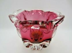 Sommerso Chribska XXL organic foot round pink & amber art glass centrepiece bowl