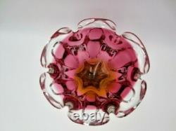 Sommerso Chribska XXL organic foot round pink & amber art glass centrepiece bowl