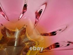 Sommerso Chribska XXL organic foot round pink & amber art glass centrepiece bowl