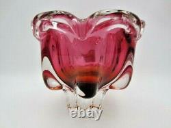 Sommerso Chribska XXL organic foot round pink & amber art glass centrepiece bowl