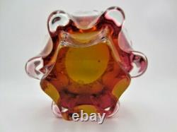 Sommerso Chribska XXL organic foot round pink & amber art glass centrepiece bowl