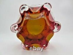 Sommerso Chribska XXL organic foot round pink & amber art glass centrepiece bowl