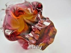 Sommerso Chribska XXL organic foot round pink & amber art glass centrepiece bowl