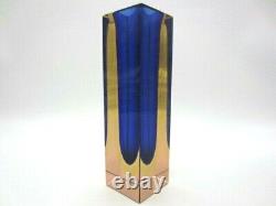 Space age blue amber in pink Murano geometric sommerso art glass block vase