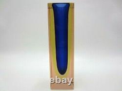 Space age blue amber in pink Murano geometric sommerso art glass block vase