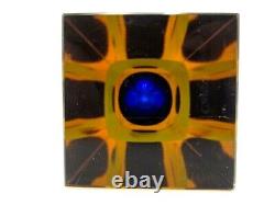 Space age blue amber in pink Murano geometric sommerso art glass block vase