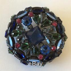 Spectacular! SCHREINER NEW YORK Blue, Green& Pink Open Back Art Glass Brooch