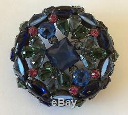 Spectacular! SCHREINER NEW YORK Blue, Green& Pink Open Back Art Glass Brooch