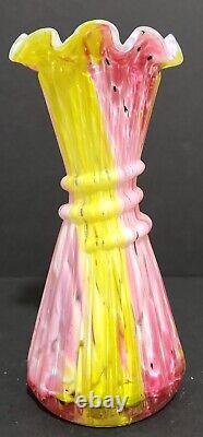 Splatter Art Glass End Of Day Wheat Vase Style 8 Legras Pink Yellow Black