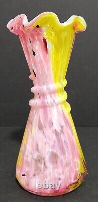 Splatter Art Glass End Of Day Wheat Vase Style 8 Legras Pink Yellow Black