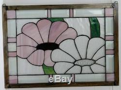 Stained Glass Window Panel Suncatcher / Pink and Clear