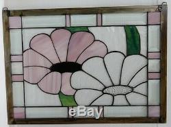 Stained Glass Window Panel Suncatcher / Pink and Clear