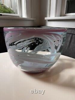 Stephen Dale Edwards Large Art Glass Bowl Pink Blue Foxes/Deer, Pilchuck School