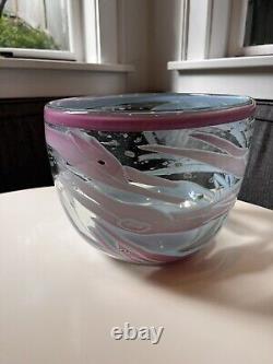 Stephen Dale Edwards Large Art Glass Bowl Pink Blue Foxes/Deer, Pilchuck School