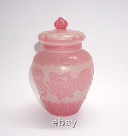 Steuben Rosaline Acid Etched Cut Back Glass Covered Vase #5000