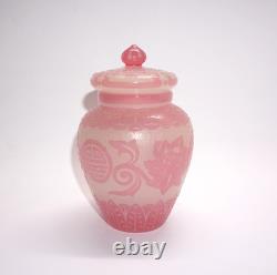 Steuben Rosaline Acid Etched Cut Back Glass Covered Vase #5000