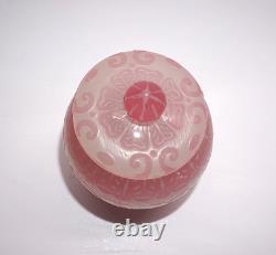 Steuben Rosaline Acid Etched Cut Back Glass Covered Vase #5000