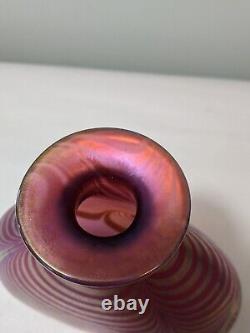 Steve Correia Signed Cranberry Pink Red Feather Pulled Art Glass Vase 1981