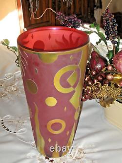 Steven Correia Etched Art Glass Cameo Vase Signed Artist Proof