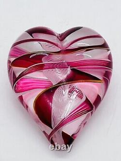 Steven Maslach Cuneo Furnace Pink Zanfirico Art Glass Heart Paperweight 881
