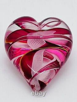 Steven Maslach Cuneo Furnace Pink Zanfirico Art Glass Heart Paperweight 881