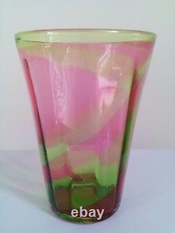Stevens & Williams Art Deco Period Rainbow Glass Vase Rare in Pink & Green