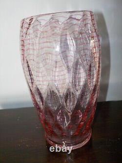Stevens and Williams Pink Trailed Glass Ovoid Vase c1930