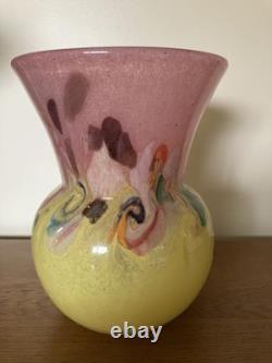 Strathearn Vintage Pink / Yellow Mottled Art Glass Vase