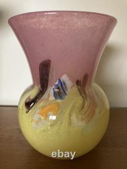 Strathearn Vintage Pink / Yellow Mottled Art Glass Vase