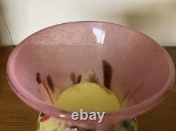 Strathearn Vintage Pink / Yellow Mottled Art Glass Vase