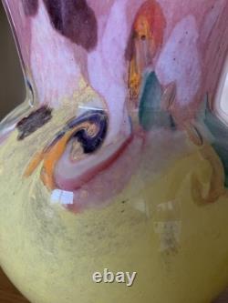 Strathearn Vintage Pink / Yellow Mottled Art Glass Vase