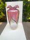 Stuart Abelman Beautiful Pink Iridescent Art Glass Pulled Feathers Vase, V1234ct