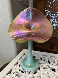 Stuart Abelman Jack in the Pulpit Iridescent Pink Art Glass Vase 10 inch Signed