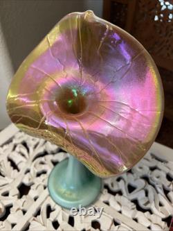 Stuart Abelman Jack in the Pulpit Iridescent Pink Art Glass Vase 10 inch Signed