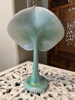 Stuart Abelman Jack in the Pulpit Iridescent Pink Art Glass Vase 10 inch Signed
