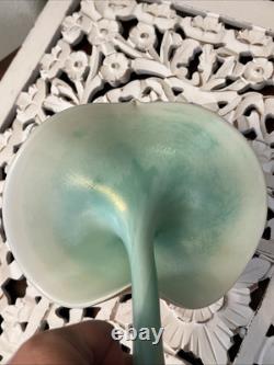 Stuart Abelman Jack in the Pulpit Iridescent Pink Art Glass Vase 10 inch Signed